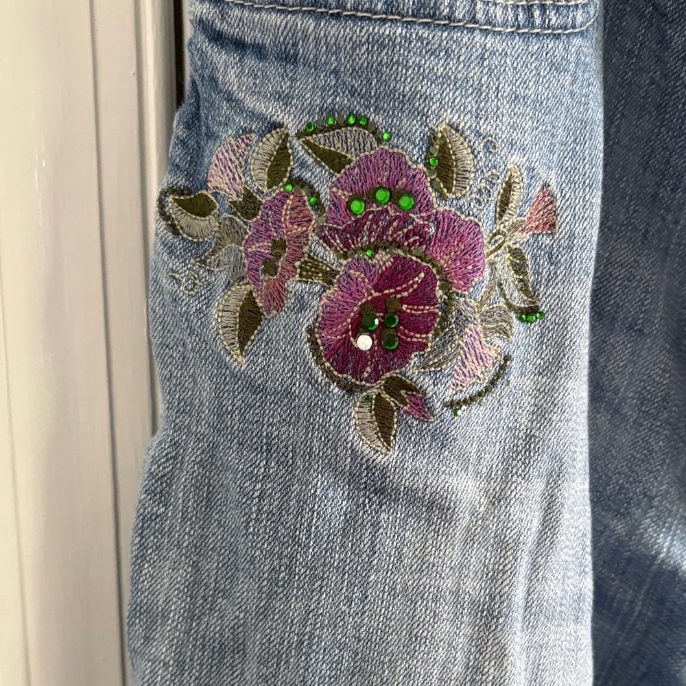 Vintage Y2K Lane Bryant Venezia Light Blue Embroidered Straight Leg Boho Jeans - Picture 4 of 11